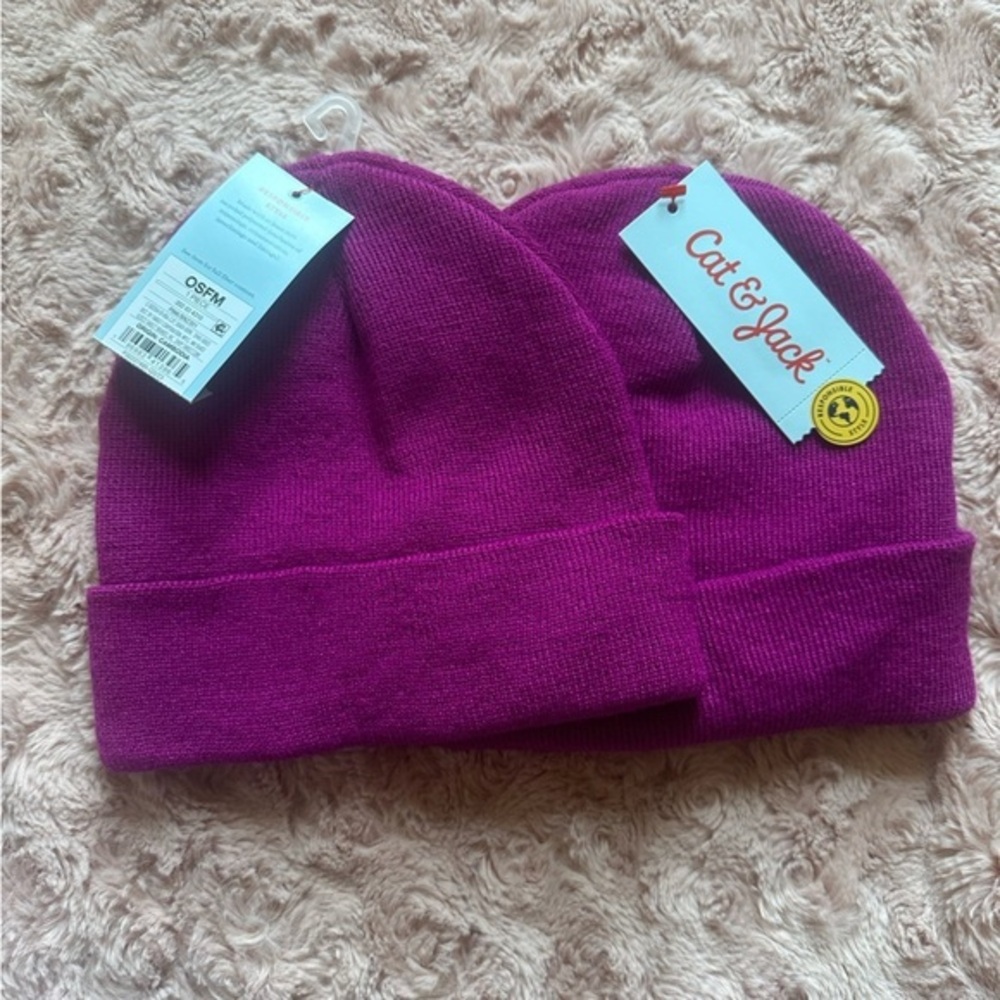 NWT Cat & Jack Purple Beanie 2pcs One Size
